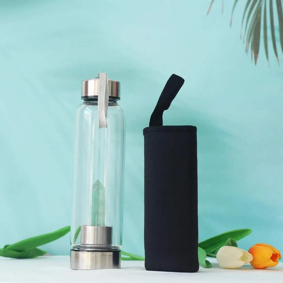 550ML Water Bottle Natural Crystal Stone Diamond Point Healing Obelisk Wand Elixir Quartz Crystal Gem Colors Water Bottle Home