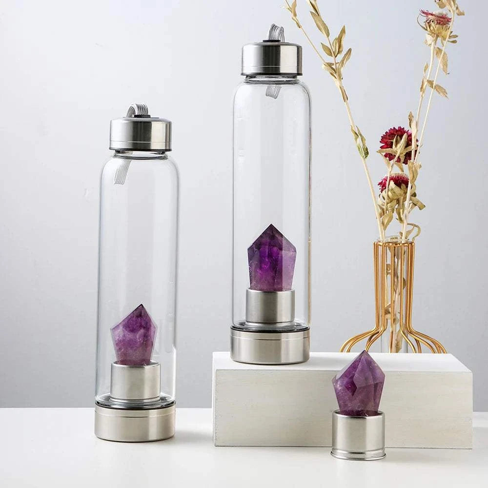 1pc Natural Hexagonal Single Tip Crystal Column Glass Mug Drinking Bottle Spa Tea Cups