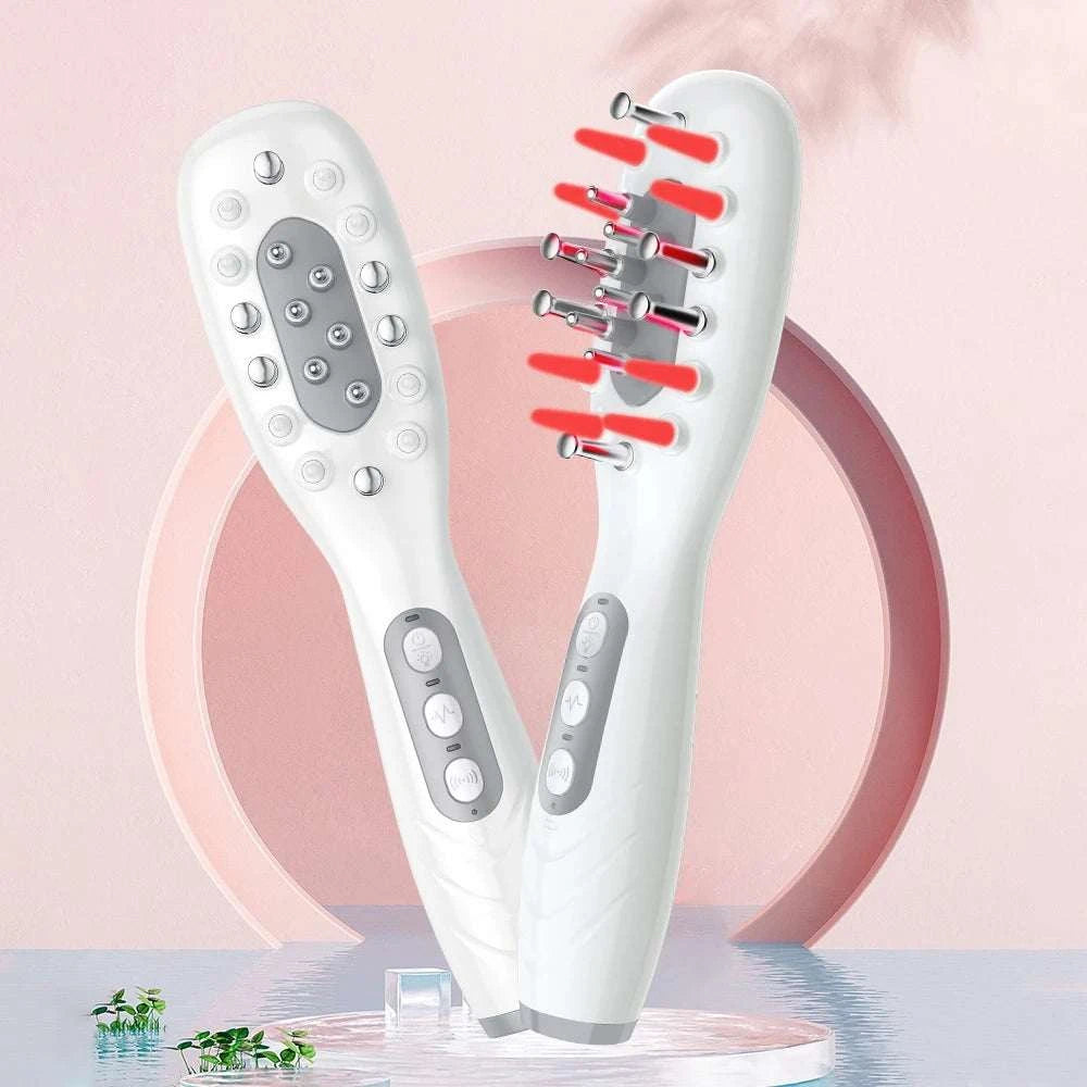 Electric Scalp Massage Comb Red Blue Light Therapy Hair Growth EMS Vibration Massage Brush Liquid Oil Applicator Anti Hair Loss