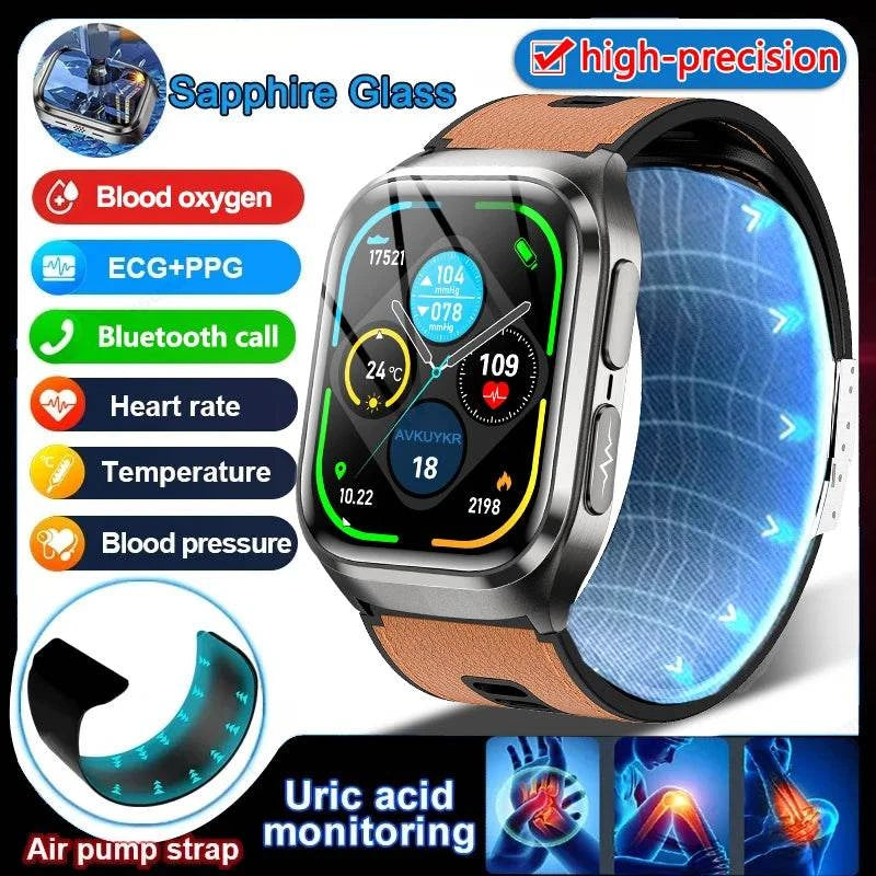 2025 New Nursing Level Health Airbag SmartWatch Men Uric Acid Blood Pressure Sport Watches IP68 Waterproof Smart Watches For Men