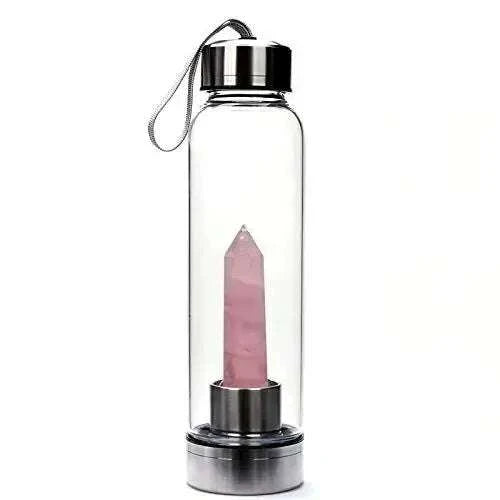 Water Bottle Natural Crystal Stone Diamond Point Healing Obelisk Wand Healing Elixir Quartz Crystal Gem Colors Rope Gemstone Cup