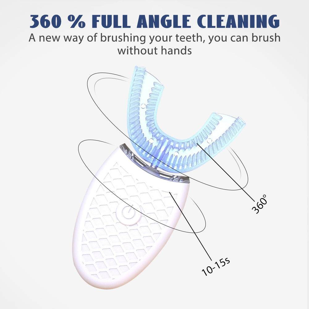 U-shaped electric toothbrush for adults, 360° smart automatic whitening with hands-free design.