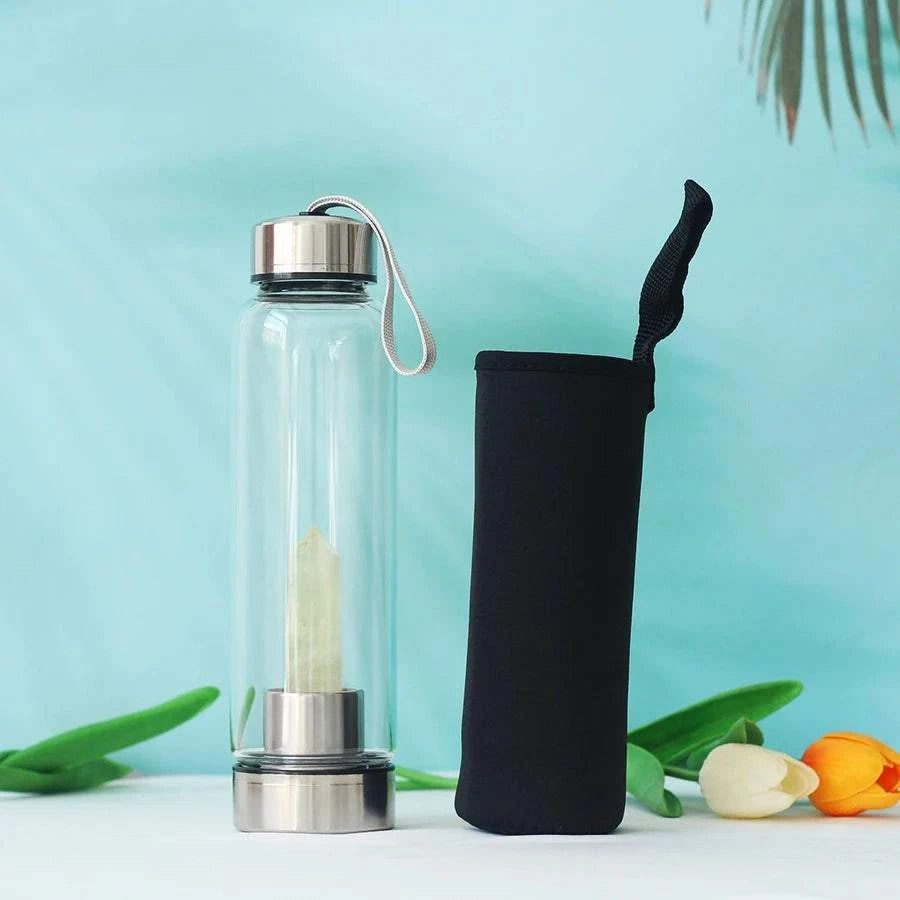550ML Water Bottle Natural Crystal Stone Diamond Point Healing Obelisk Wand Elixir Quartz Crystal Gem Colors Water Bottle Home