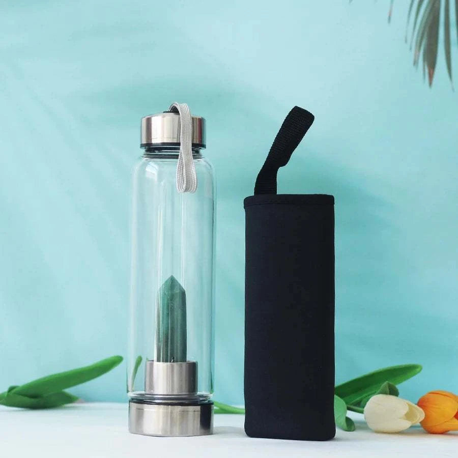 550ML Water Bottle Natural Crystal Stone Diamond Point Healing Obelisk Wand Elixir Quartz Crystal Gem Colors Water Bottle Home