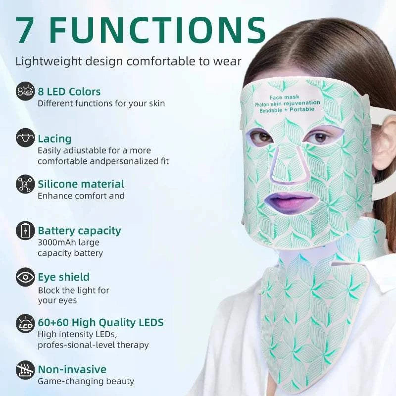Ubilli Silicone Led Face Mask 8 Colors Red Light Therapy Infrared Flexible Soft Mask Led Therapy Anti Aging Advanced Photon Mask