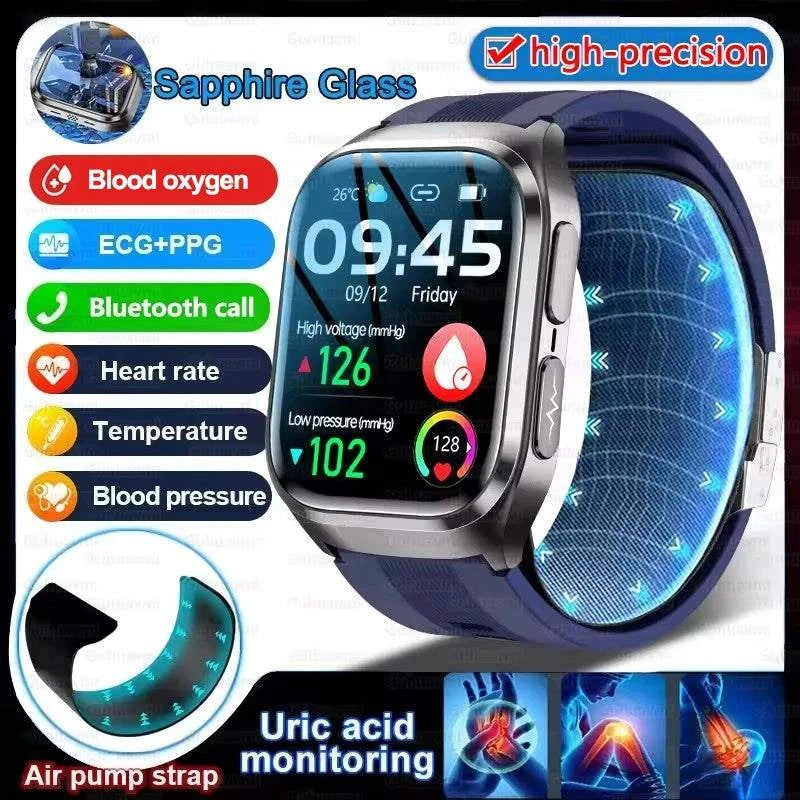 2025 New Nursing Level Health Airbag SmartWatch Men Uric Acid Blood Pressure Sport Watches IP68 Waterproof Smart Watches For Men