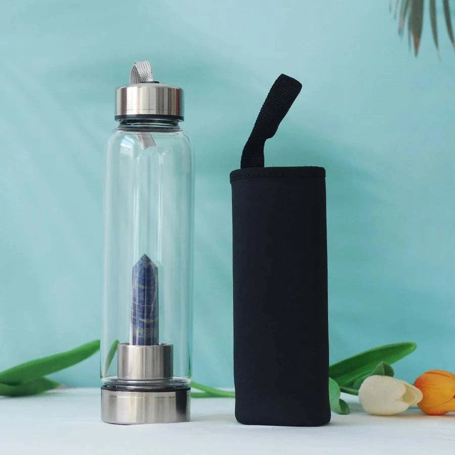 550ML Water Bottle Natural Crystal Stone Diamond Point Healing Obelisk Wand Elixir Quartz Crystal Gem Colors Water Bottle Home
