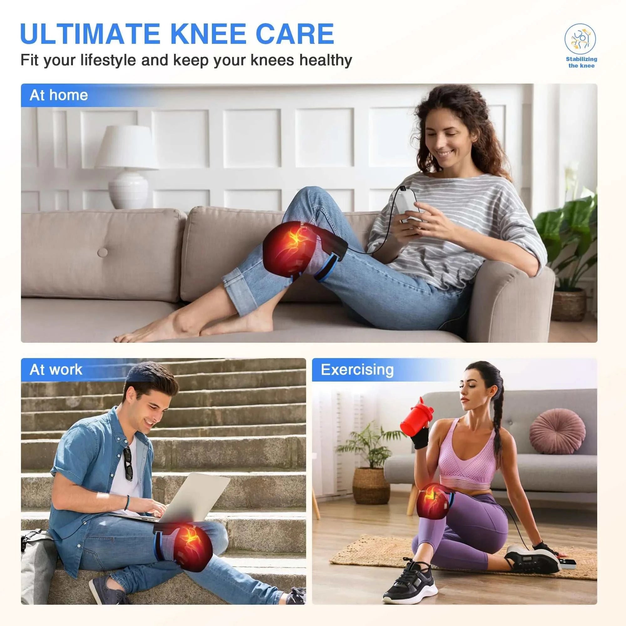 3 in1 Red Light Therapy Knee Massager Heat and Vibration Knee Pain Relief for Swelling Stiff Joints Stretched Ligament Muscles