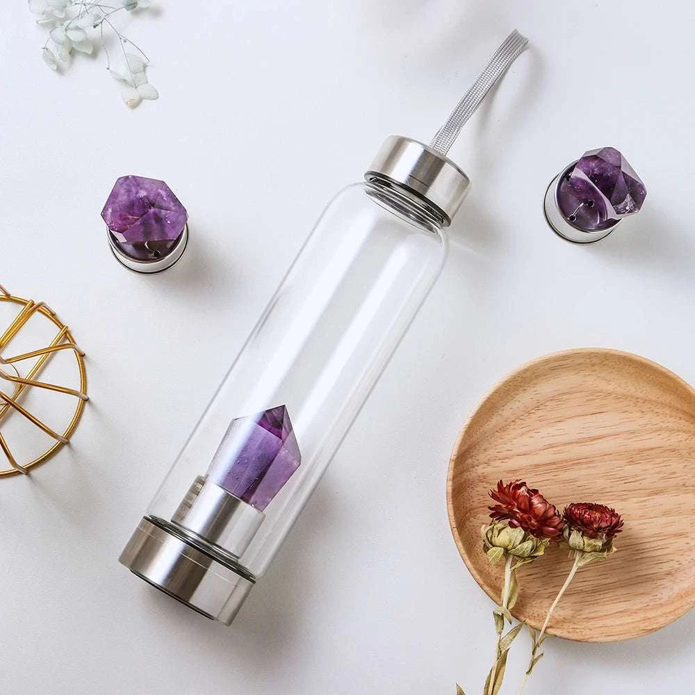 1pc Natural Hexagonal Single Tip Crystal Column Glass Mug Drinking Bottle Spa Tea Cups