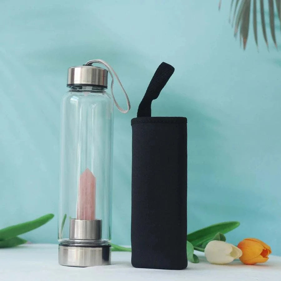 550ML Water Bottle Natural Crystal Stone Diamond Point Healing Obelisk Wand Elixir Quartz Crystal Gem Colors Water Bottle Home