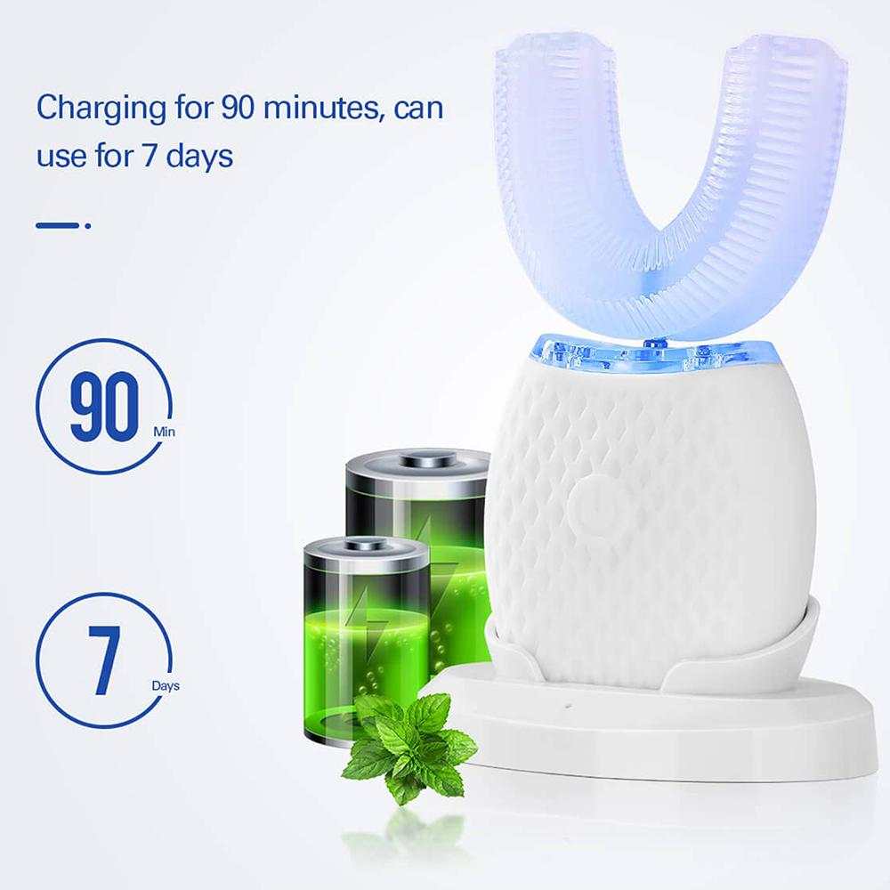 U-shaped electric toothbrush for adults with automatic whitening and deep cleaning features.