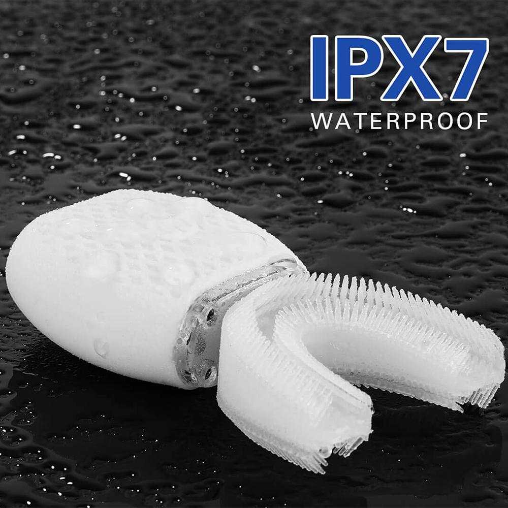 IPX7 waterproof U-shaped electric toothbrush for adults with silicone bristles.