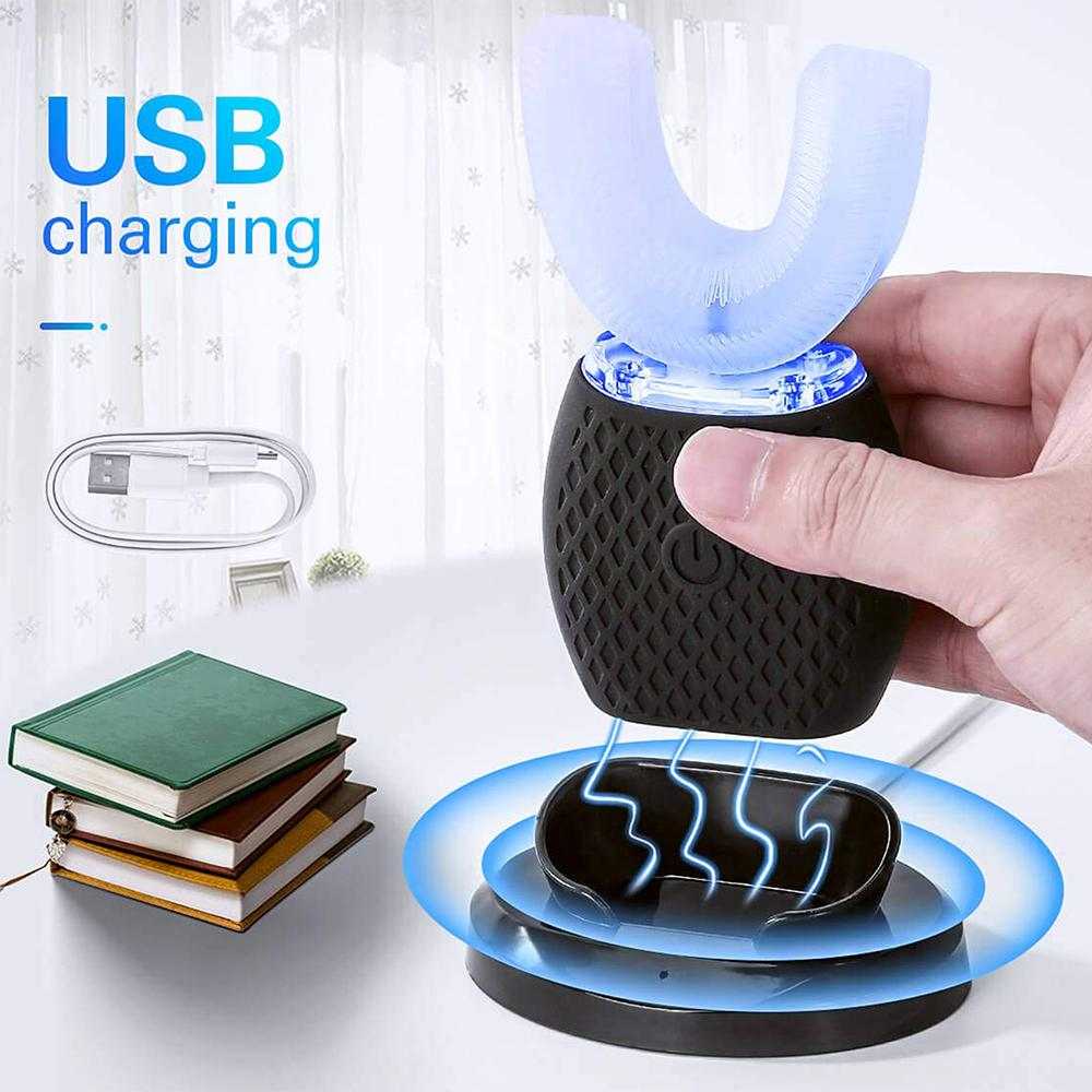 U-shaped toothbrush with USB charging, featuring a silicone electric design for 360° automatic whitening and deep cleaning.