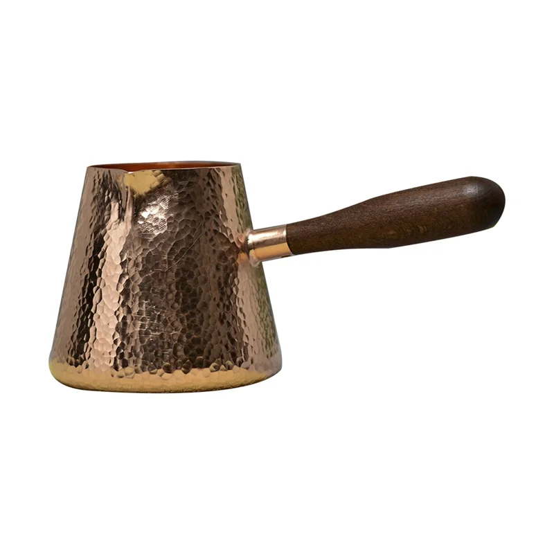 500Ml Pure Copper Latte Pitcher Milk Jug With Wooden Handle Kettles Hammer Handcraft Drinkware Tableware