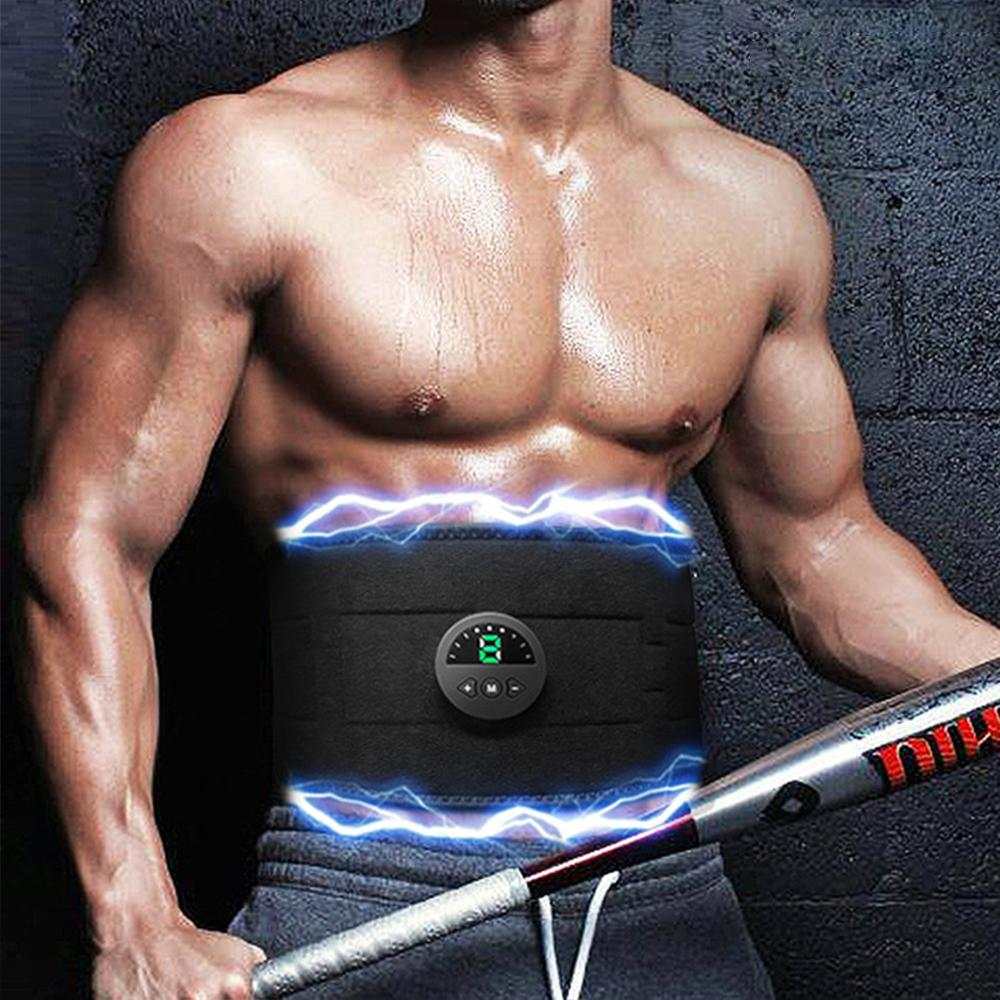 EMS muscle stimulator belt worn on man&