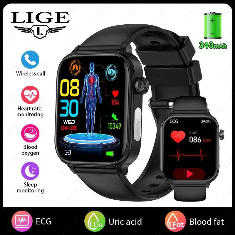 LIGE ECG+PPG Smart Watch Women Blood Lipid Uric Acid AI Diagnostic Detector Body Temperature Female Menstrual Health Tracker New
