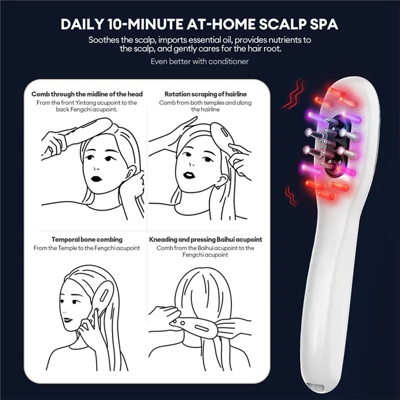 A56X White Massage Comb Vibration LED Blue Red Light Therapy Hair Massage Scalp Brush For Hair Growth Anti Hair Loss