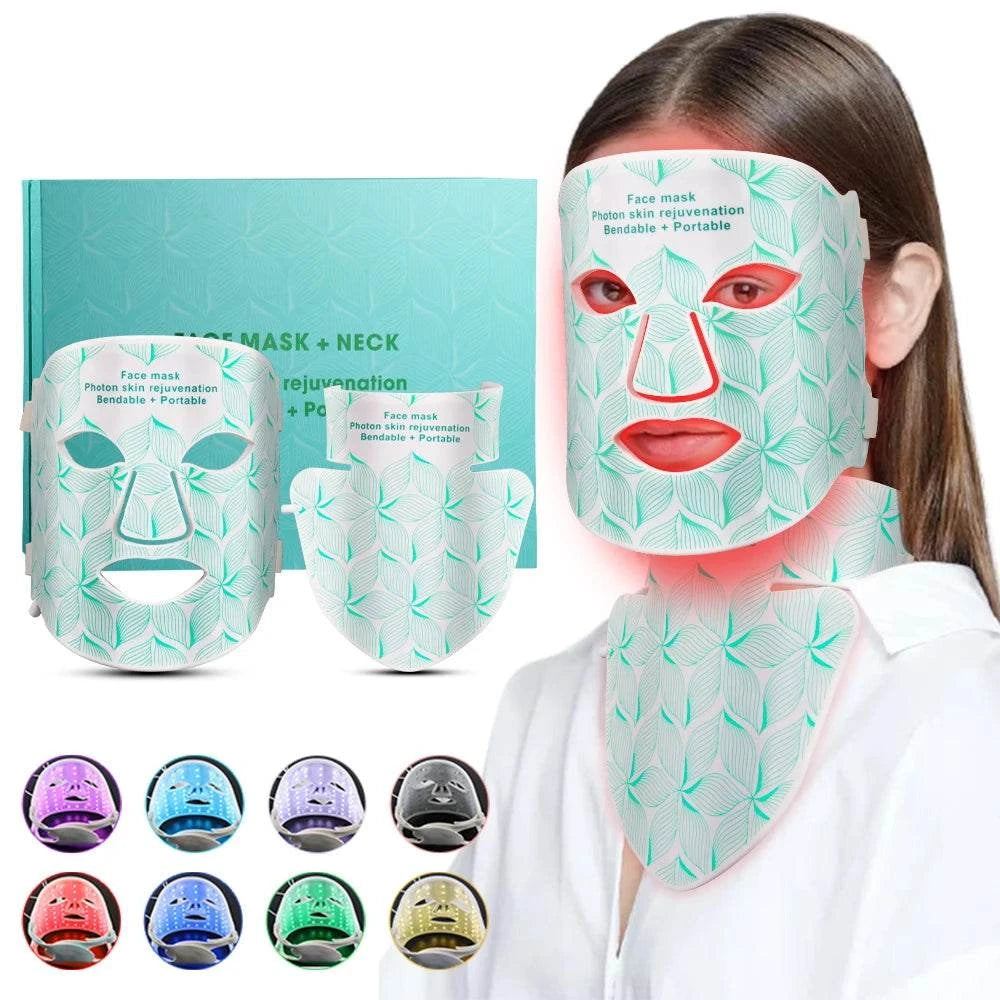 8 Colors Facial LED Mask with Neck Red Light Near Infrared Therapy Beauty Mask Anti Aging Skin Rejuvenation Lifting Tighten