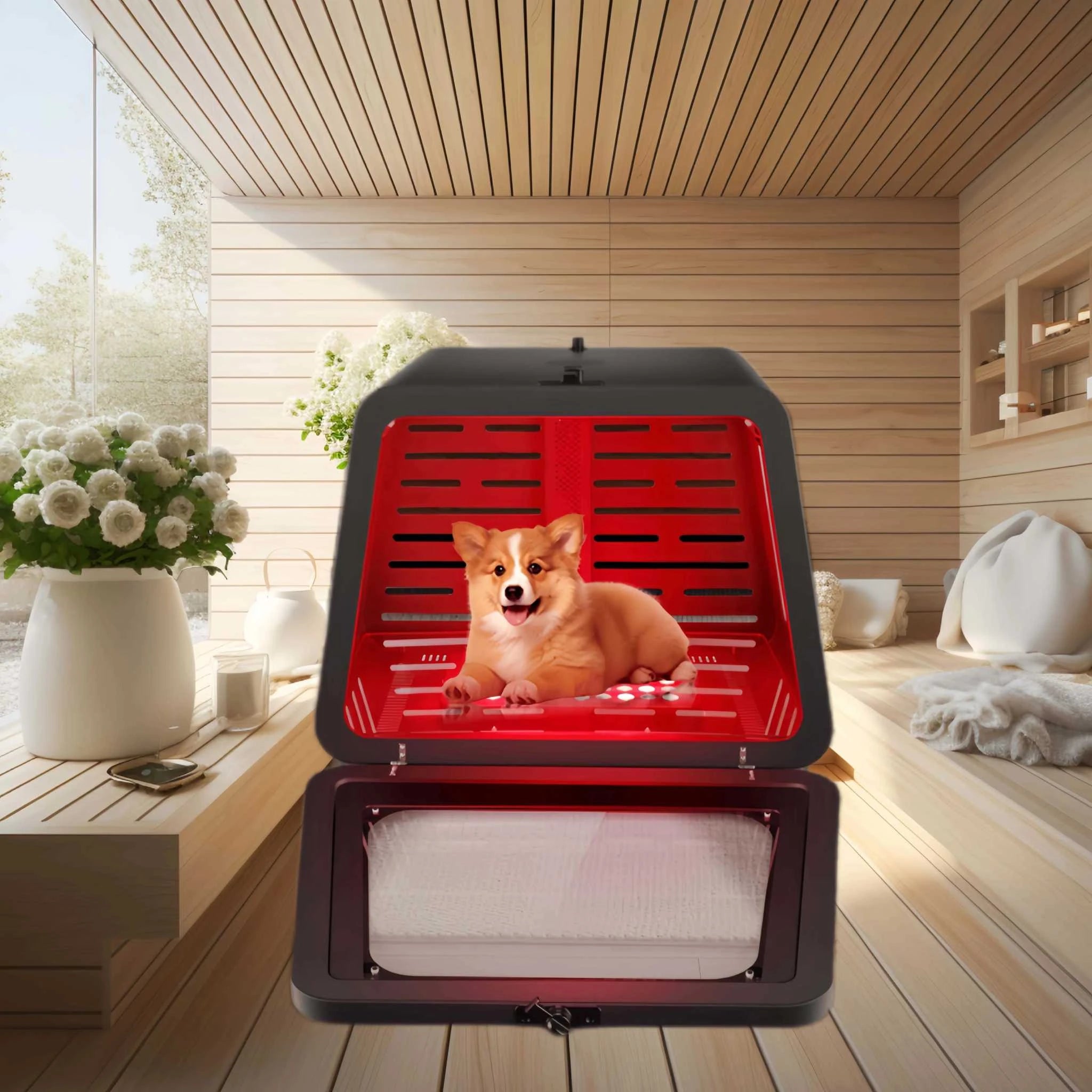 AZURE Infrared Dog Cat American Shorthair Pet Crate Red Light Therapy Carrier Kennel Metal Health Bed House