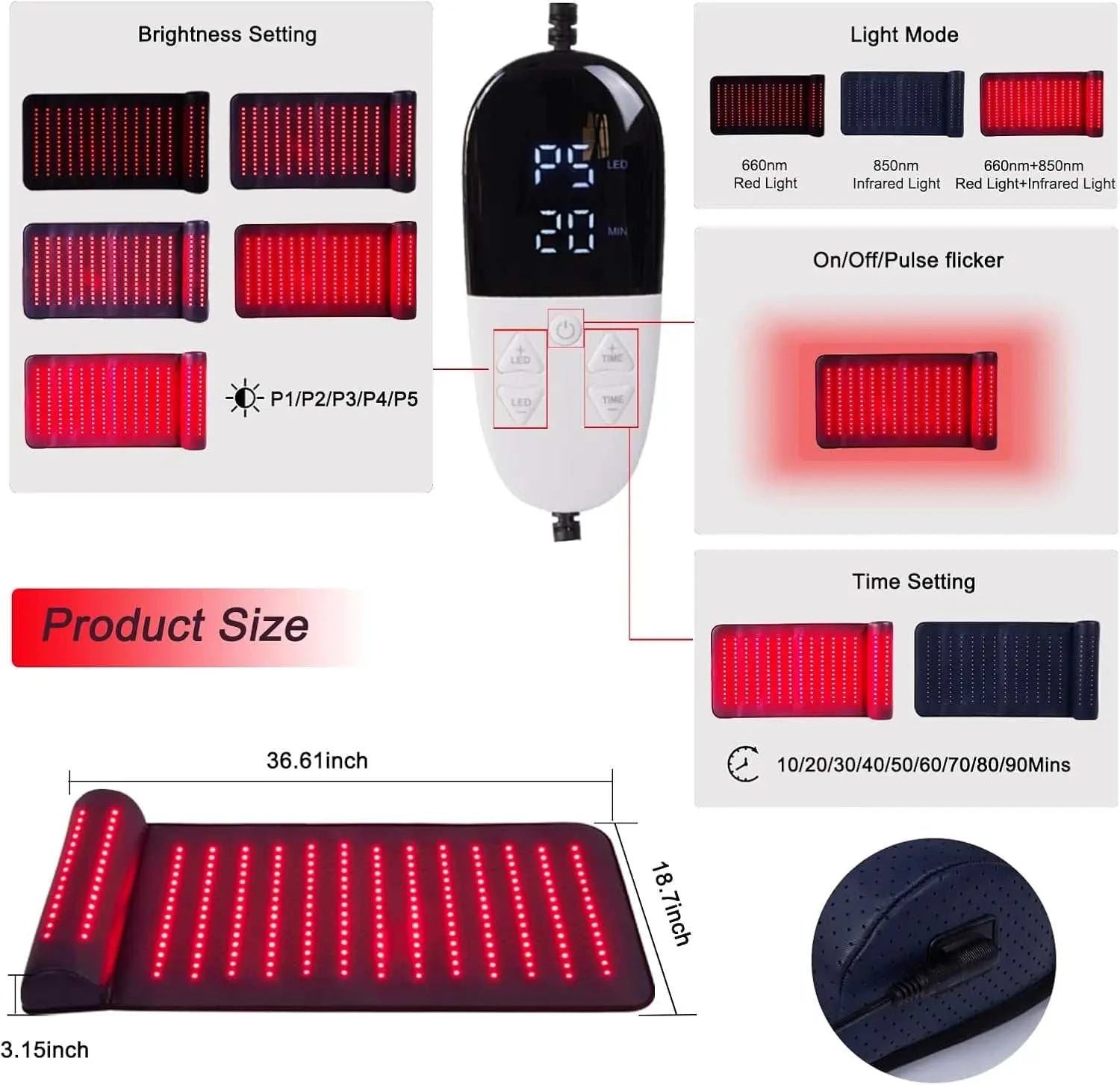 Red Light Therapy Massage Mat with 3D Neck Support & Far Infrared Heat â Professional Pain Relief for Home & Spa Use Relax