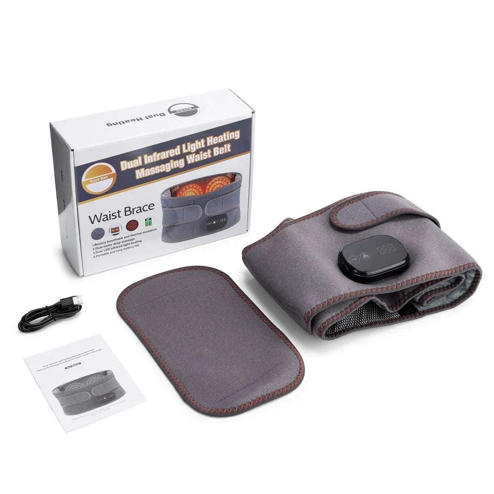 Electric Infrared Heating Waist Massage Belt Lumbar Support Brace Vibration Red Light Therapy Back Massager Pad With Extend Belt