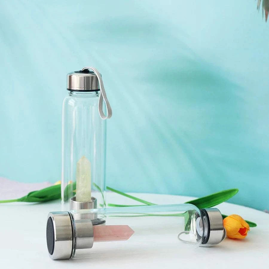 550ML Water Bottle Natural Crystal Stone Diamond Point Healing Obelisk Wand Elixir Quartz Crystal Gem Colors Water Bottle Home