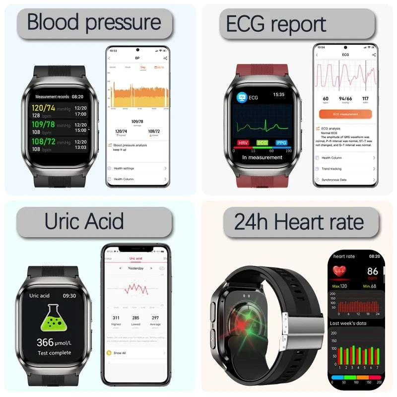 2025 New Nursing Level Health Airbag SmartWatch Men Uric Acid Blood Pressure Sport Watches IP68 Waterproof Smart Watches For Men