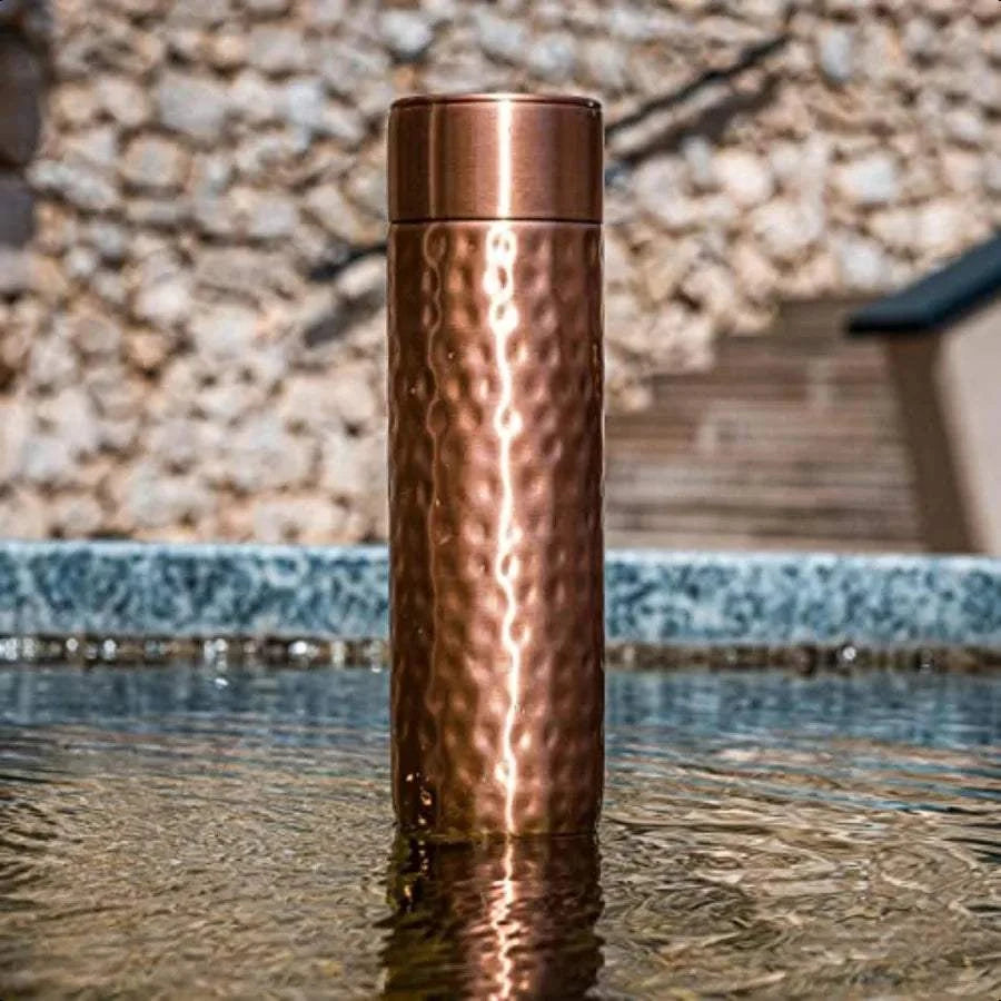 Copper Water Bottle 16oz Hammered Modern Design An Ayurvedic Pure Copper Vel For Drinking Drink More Water Lower Your Sugar In