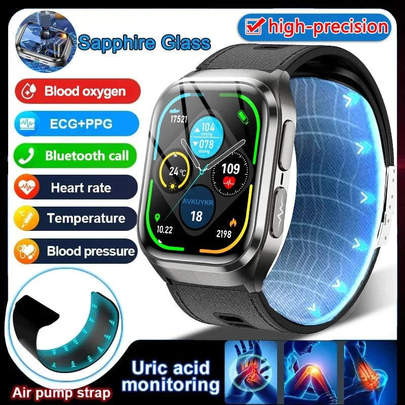 2025 New Nursing Level Health Airbag SmartWatch Men Uric Acid Blood Pressure Sport Watches IP68 Waterproof Smart Watches For Men