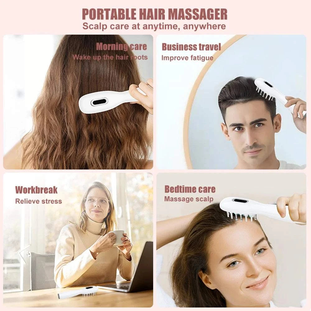 Electric Scalp Massage Comb Red Blue Light Therapy Hair Growth EMS Vibration Massage Brush Liquid Oil Applicator Anti Hair Loss