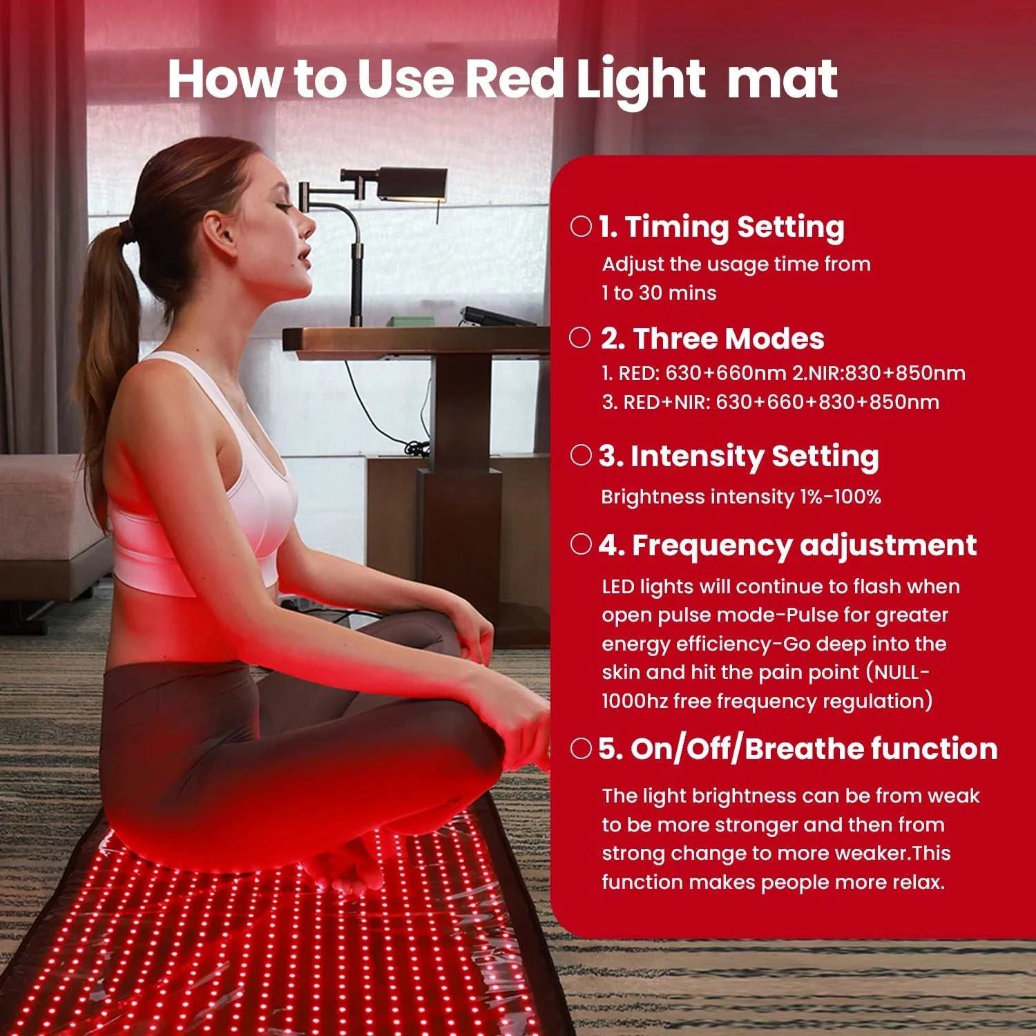 New Product 2026 TLB1000 Quad Chip LED Red Infrared Light Therapy for Full Body Pain Relief Red Light Therapy Yoga Mat Home Use