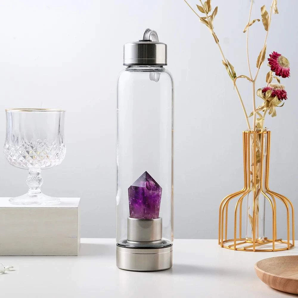 1pc Natural Hexagonal Single Tip Crystal Column Glass Mug Drinking Bottle Spa Tea Cups