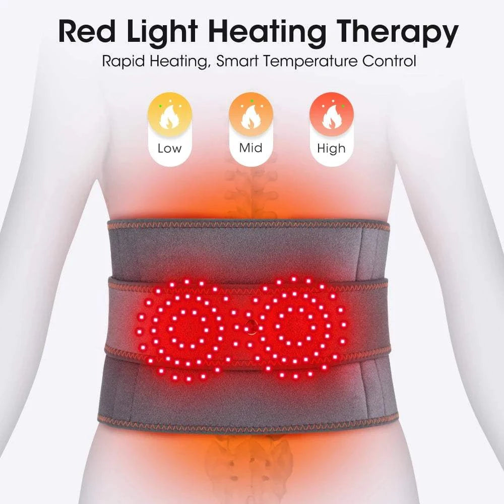Electric Infrared Heating Waist Massage Belt Lumbar Support Brace Vibration Red Light Therapy Back Massager Pad With Extend Belt