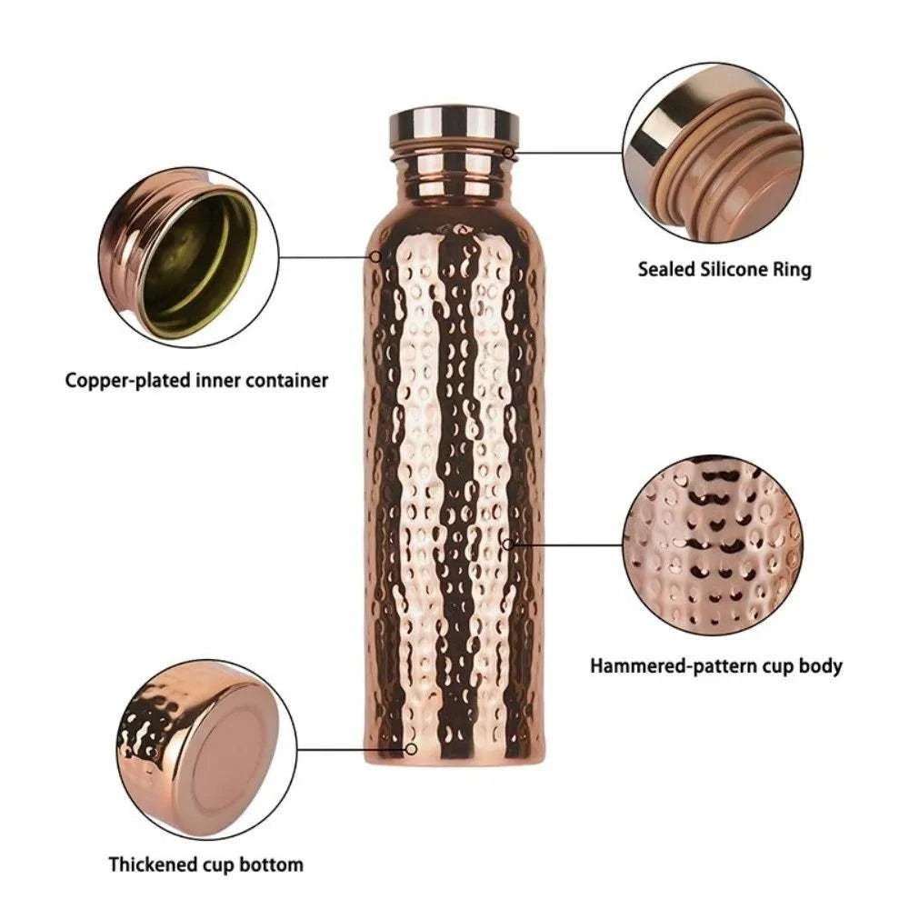 800ML Copper Water Bottle One-Click Open Lid Anti-Slip Silicone Base Leakproof Sports Bottle Thermal Insulation