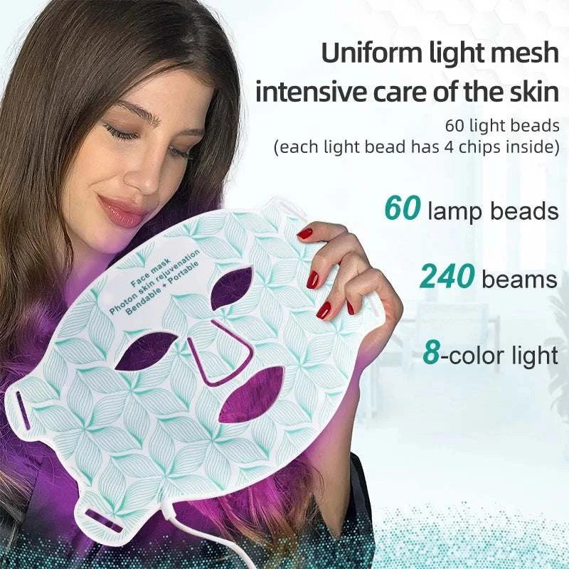 8 Colors Facial LED Mask with Neck Red Light Near Infrared Therapy Beauty Mask Anti Aging Skin Rejuvenation Lifting Tighten