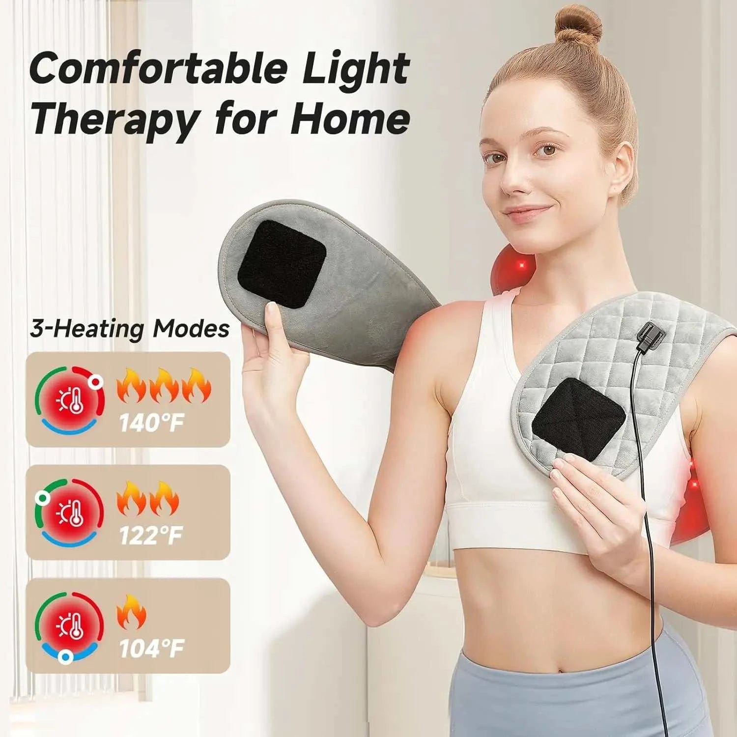 Shoulder Back Heating Pad RedLight Therapy for Body Wearable Near Infrared Shawl Therapy Belt Neck Warmer Adjustable Temperature