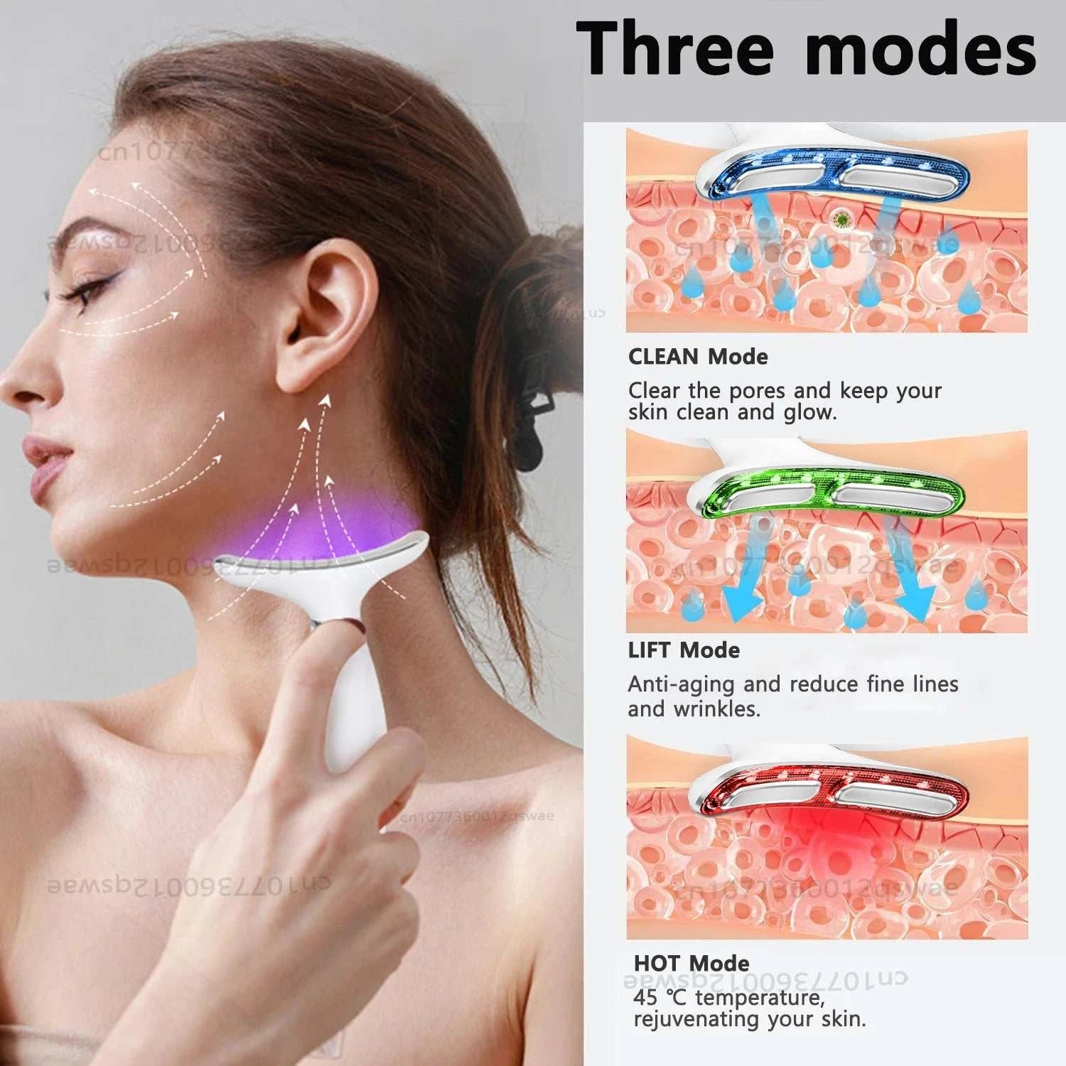 Neck Face Device Vibration Massage for Face and Neck Face Lifting Machine Microcurrents Red Light Therapy Anti Wrinkle