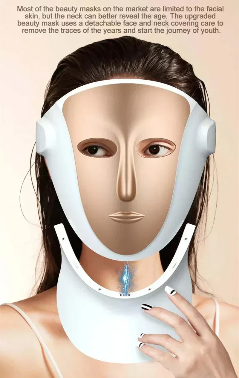 New arrival red light therapy facial mask with neck photon 850nm far infrared, champagne gold and pearl white design.