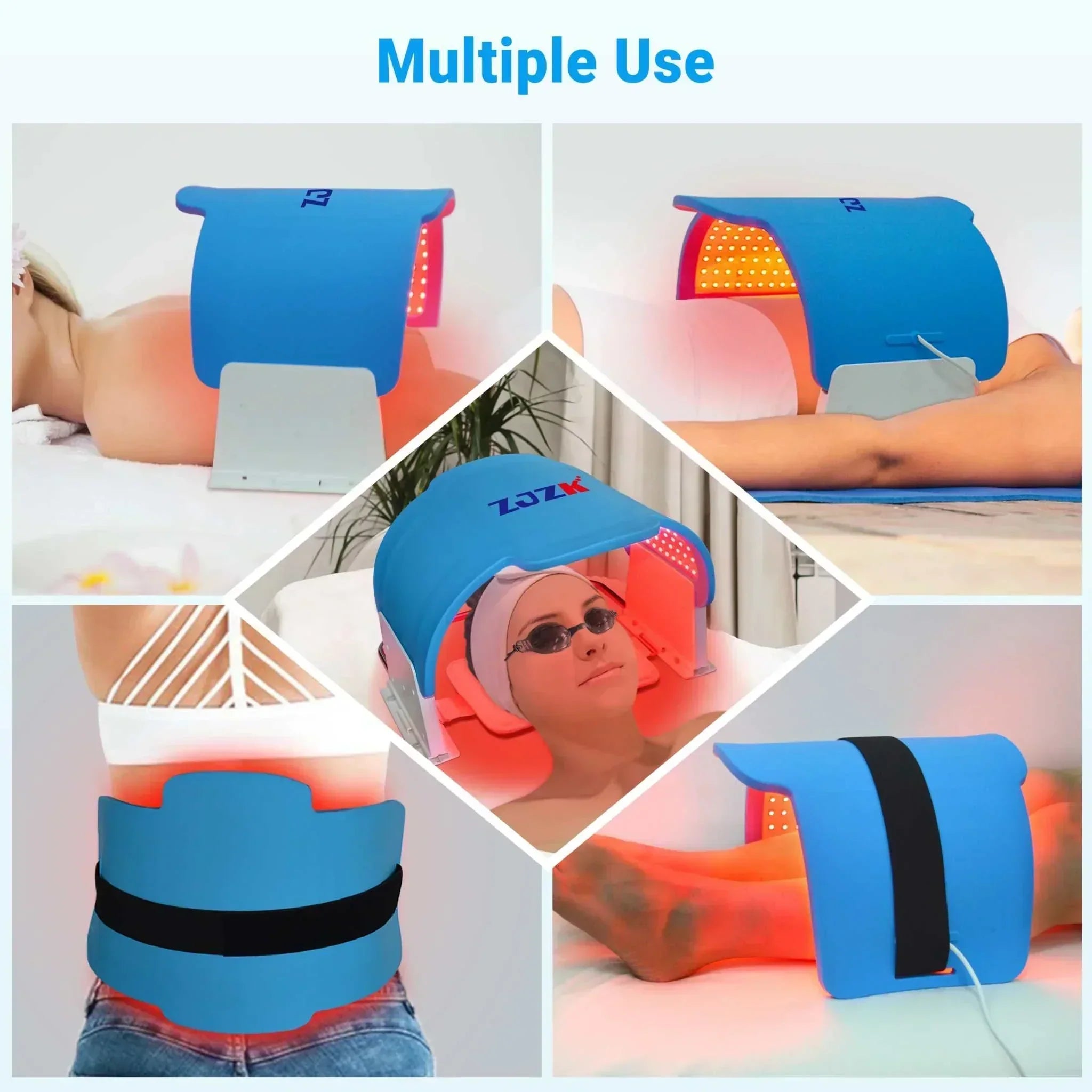 LED light therapy mask showcasing multi-use for face and body rejuvenation, featuring red light therapy for skin revitalization.
