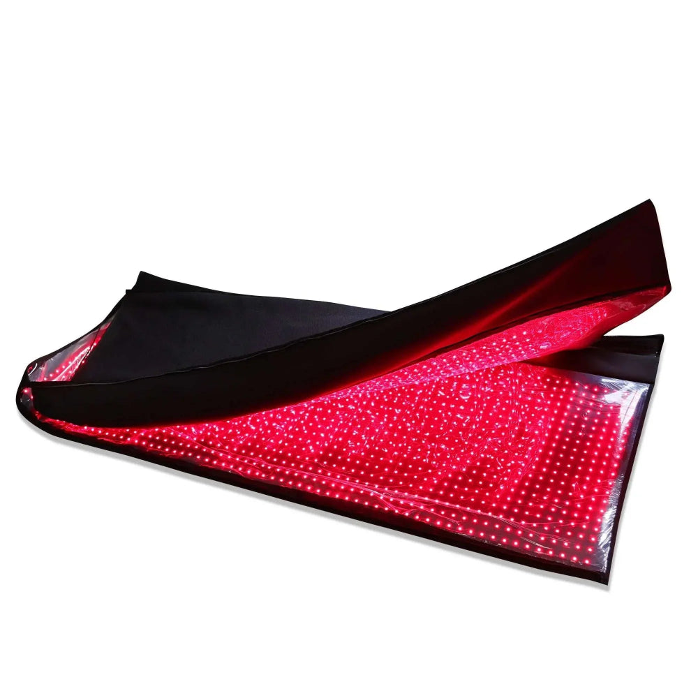 IDEATHERAPY infrared sauna blanket for home use, featuring 660nm and 850nm red light therapy, measuring 160cm x 60cm and 180cm x 90cm.