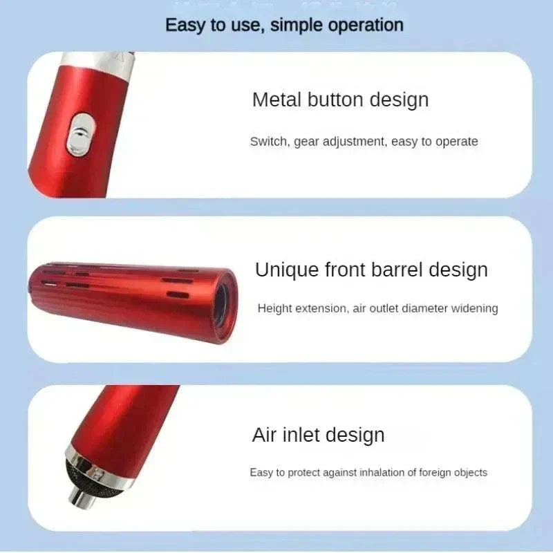 Red Terahertz therapy wand with metal button, unique front barrel, and air inlet design for portable heat therapy and pain relief