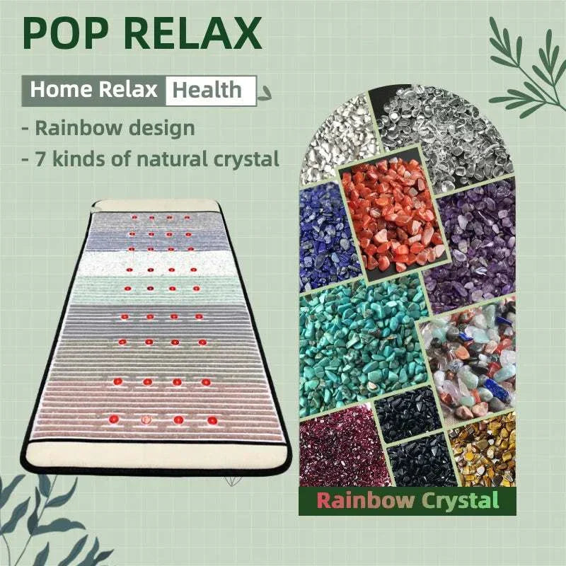 PEMF Mats with natural crystals, amethyst, jade, tourmaline, promoting relaxation and circulation.