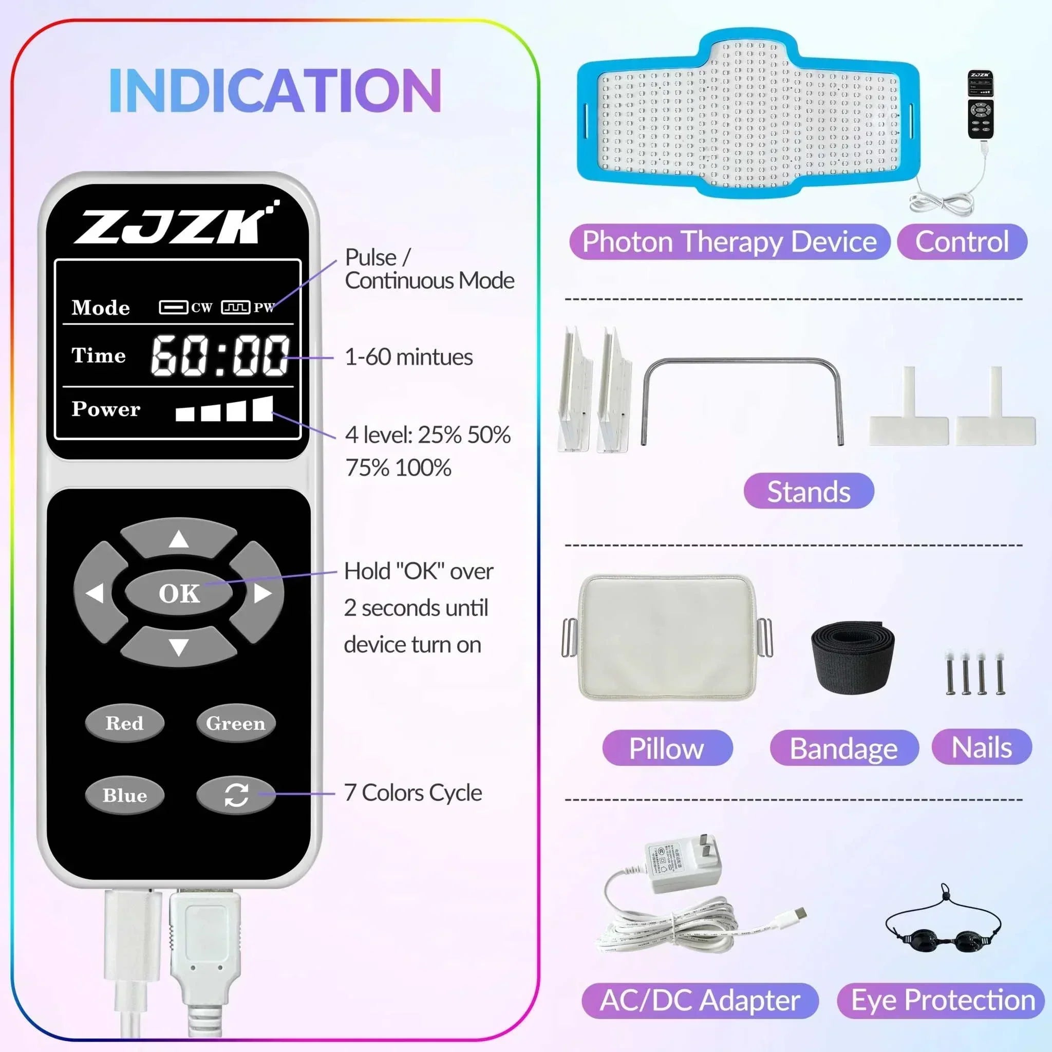 ZJZK Face Tightening Mask with LED Light, Red Light Therapy Mode, Includes Control Panel and Accessories