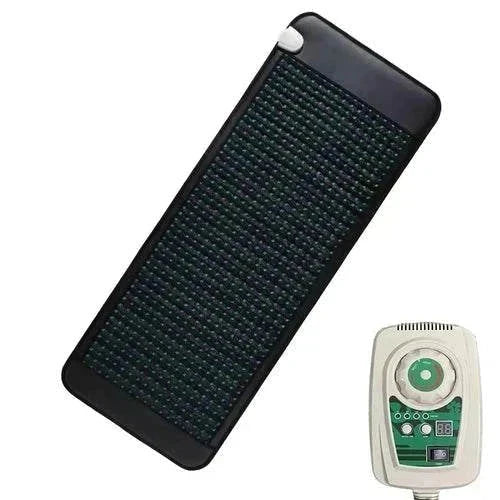 Electric PEMF massage mat with amethyst and jade, 75x32 inches, includes controller.