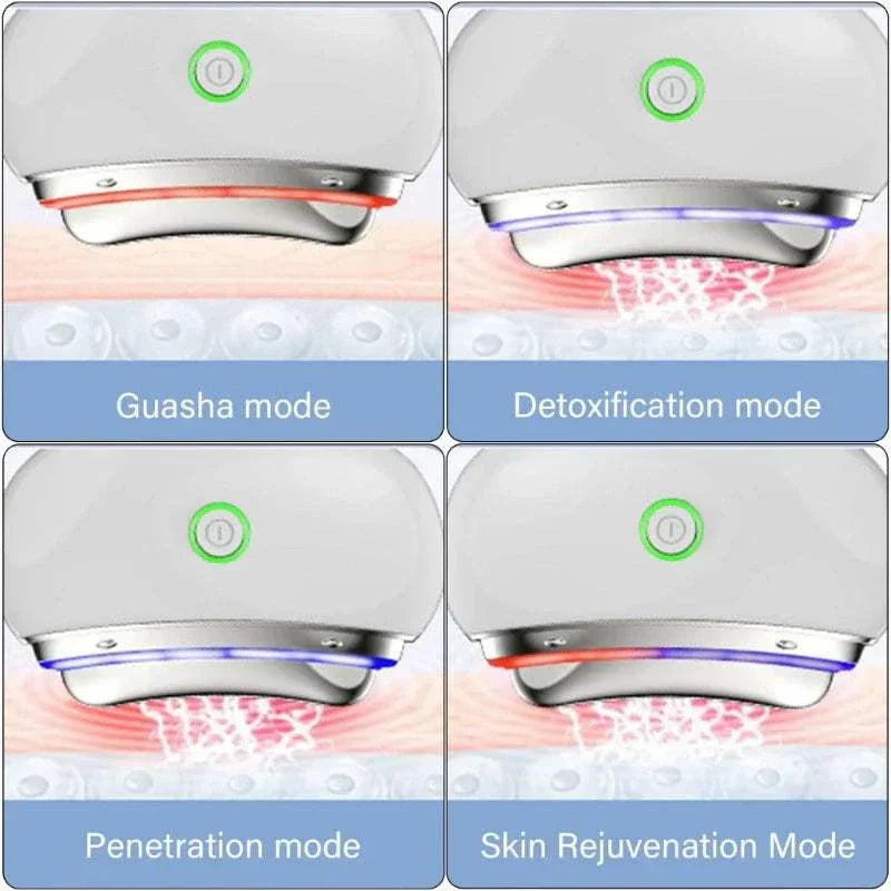 Portable EMS Gua Sha Face Massager with Light Therapy - Four Modes for Skin Care.