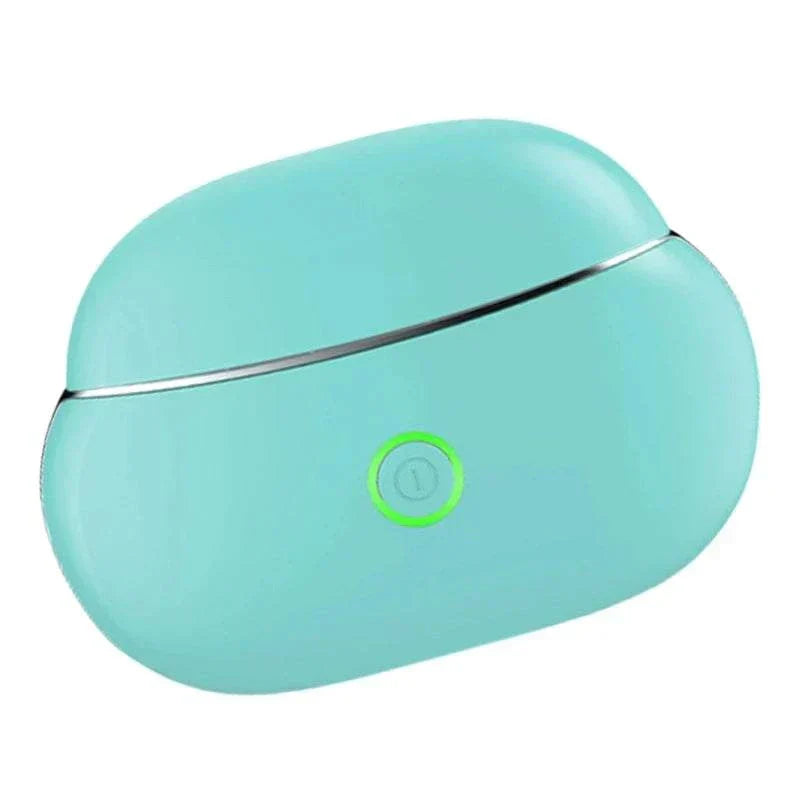Portable Gua Sha Face Massager with Light Therapy in blue, compact design, wireless charging.