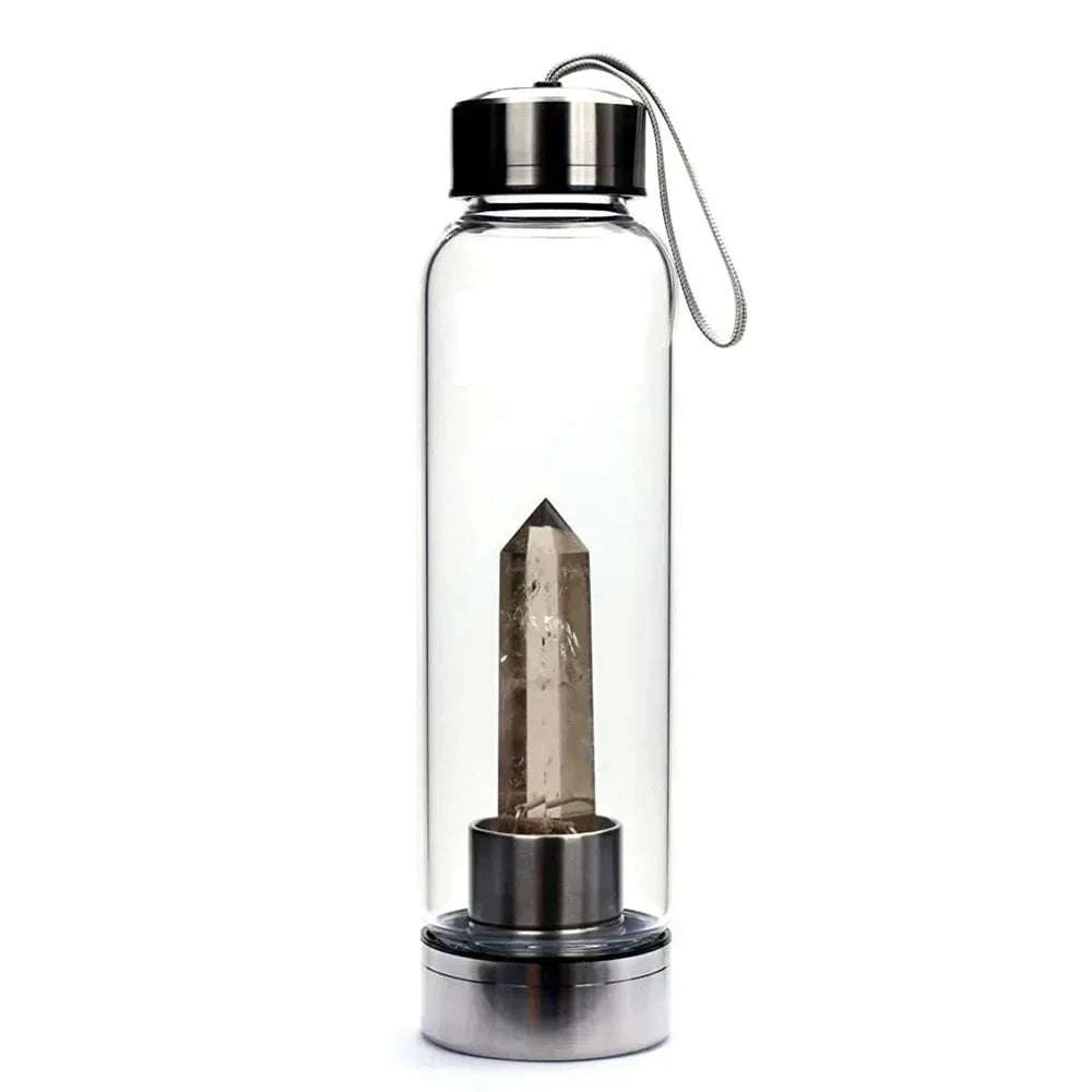Water Bottle Natural Crystal Stone Diamond Point Healing Obelisk Wand Healing Elixir Quartz Crystal Gem Colors Rope Gemstone Cup
