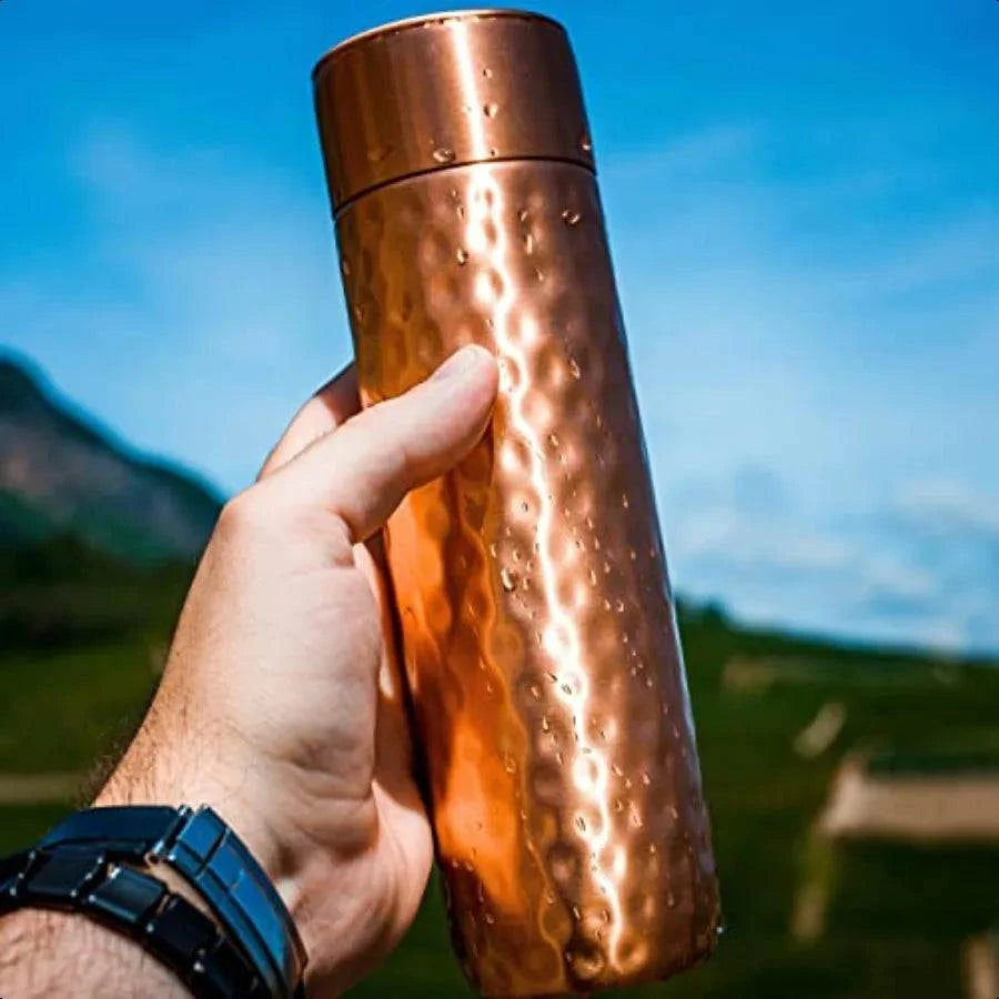 Copper Water Bottle 16oz Hammered Modern Design An Ayurvedic Pure Copper Vel For Drinking Drink More Water Lower Your Sugar In