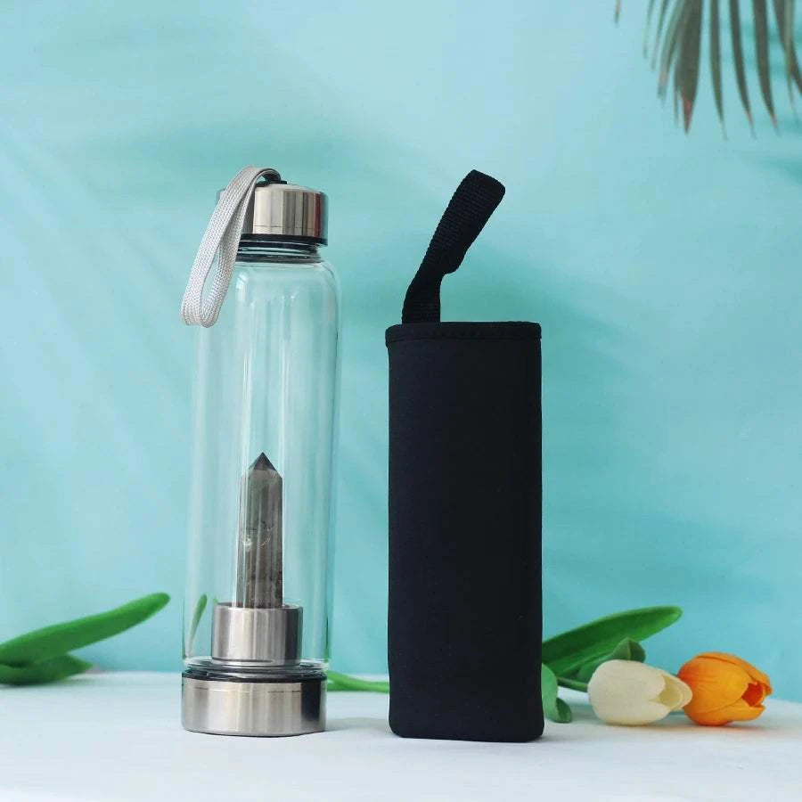 550ML Water Bottle Natural Crystal Stone Diamond Point Healing Obelisk Wand Elixir Quartz Crystal Gem Colors Water Bottle Home