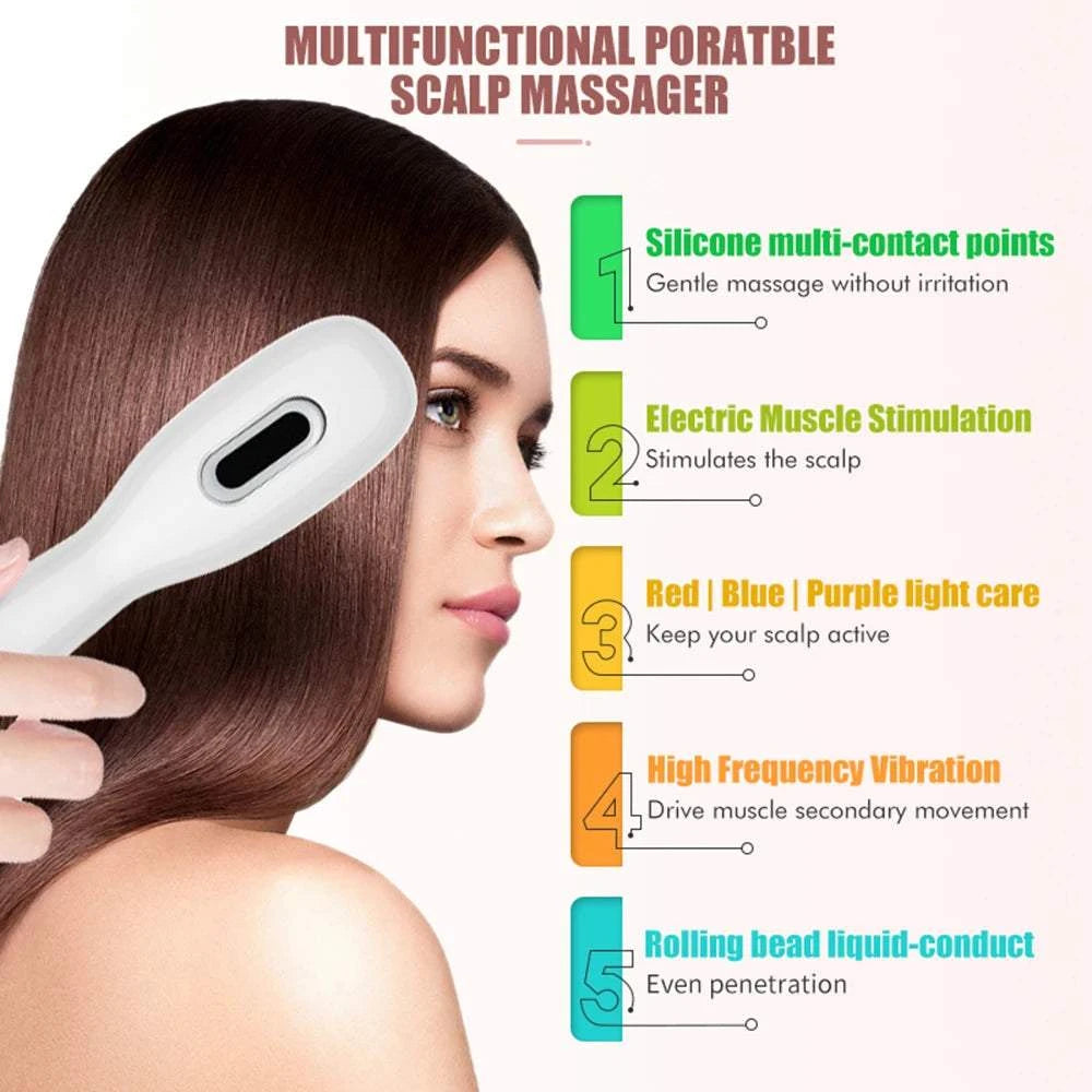 Electric Scalp Massage Comb Red Blue Light Therapy Hair Growth EMS Vibration Massage Brush Liquid Oil Applicator Anti Hair Loss